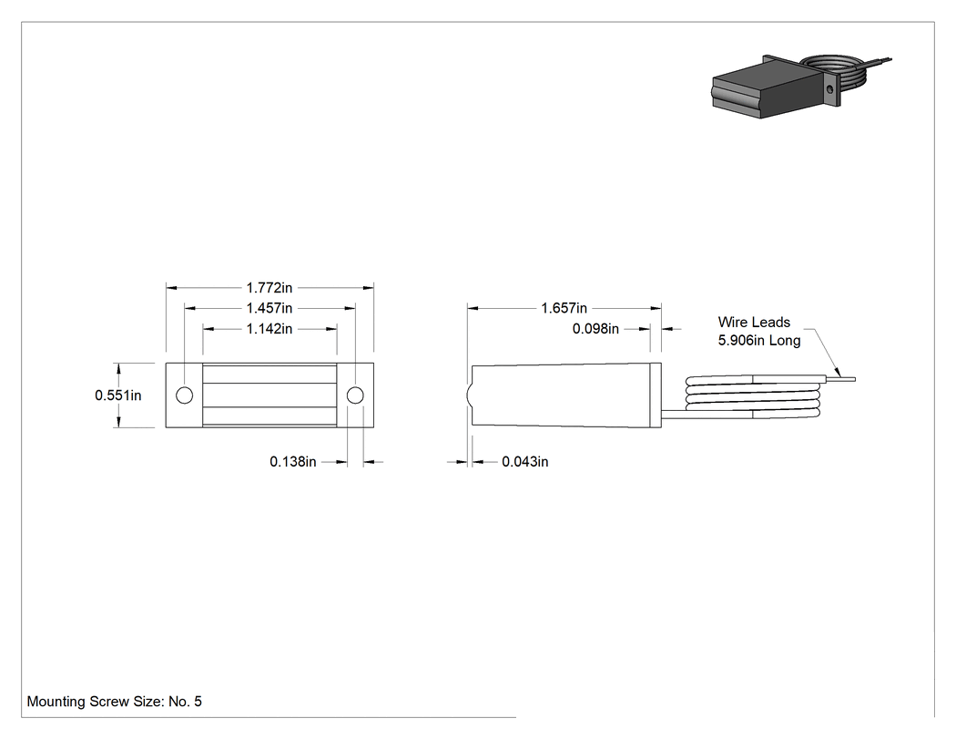 Teknik Çizim - Elektrikle Çalışan Sayaç, Yüzeye Montaj, 0.6 inç x 1.8 inç x 1.7 inç Toplam, 12V DC