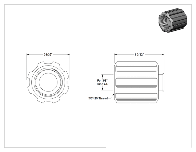 Teknik Çizim - Kimyasallar için Sıkıştırma Bağlantı Parçası için 3/8" Dış Çaplı Boru Kapağı