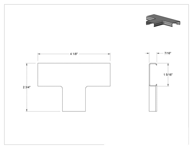 Teknik Çizim - 1-5/16" Genişlik x 7/16" Derinlik Düşük Profilli Kanal için T Parçası