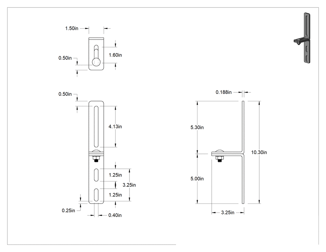 Teknik Çizim - 3-1/4" x 10-9/32" x 3/16" İki Parçalı L-Braket