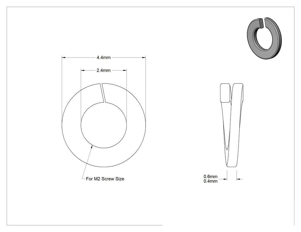 Teknik Çizim - 18-8 Paslanmaz Çelik Yaylı Pul, M2 Vida Boyutu için, 2.4 mm İç Çap, 4.4 mm Dış Çap