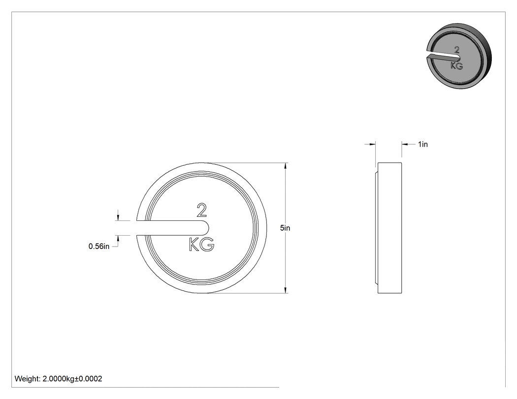 Teknik Çizim - Kilitli Test Ağırlığı, 2 KG