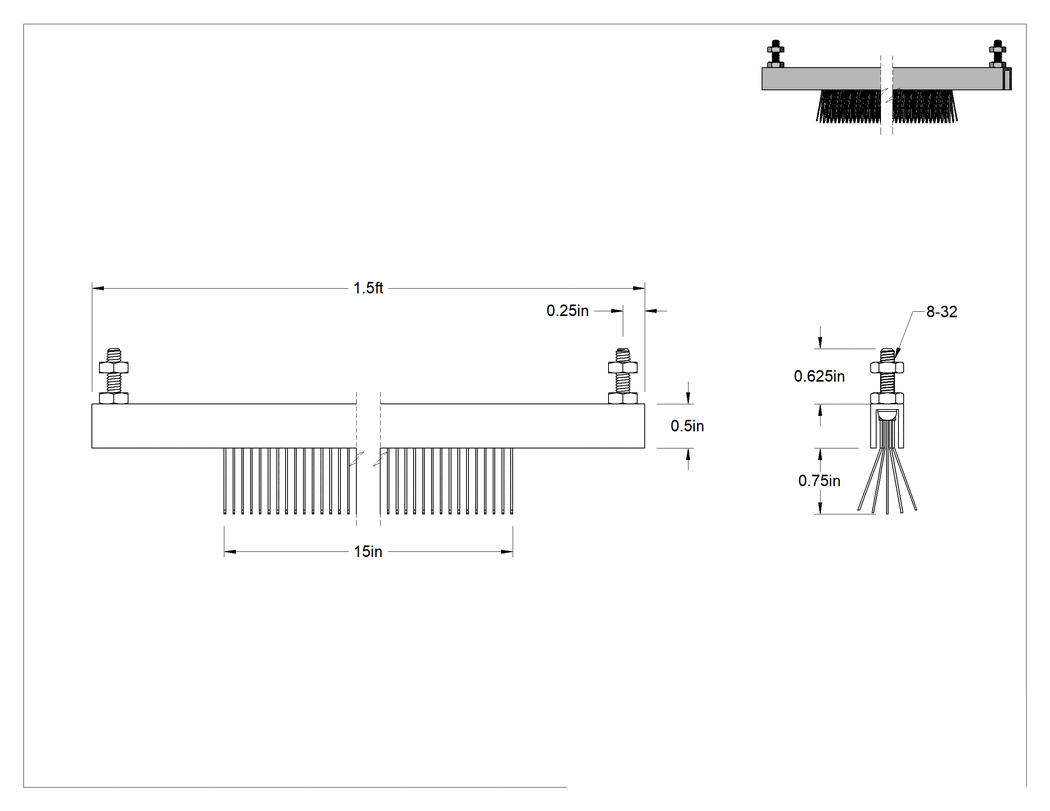 Teknik Çizim - Statik Kontrol Tinsel Çubuğu, 1-1/2' Uzunluk x 1/2" Yükseklik Çerçeve