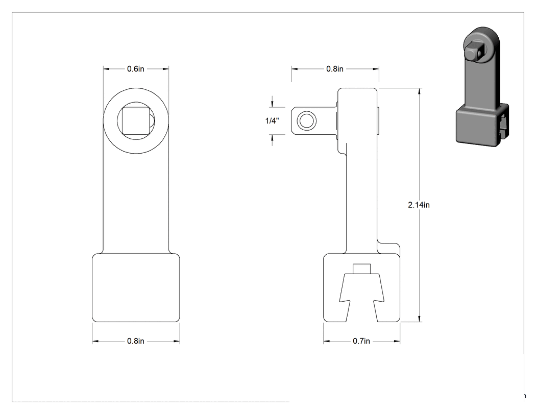 Teknik Çizim - Değiştirilebilir Başlıklı Tork Anahtarı için 1/4" Kare Tahrik Boyutu, Cırcırlı Olmayan Başlık