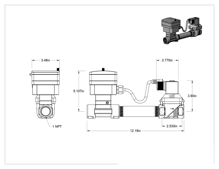Teknik Çizim - Toplu Dağıtım Açma/Kapama Valfi, Floroelastomer Kauçuk Contalı Paslanmaz Çelik Gövde, 1 NPT Dişi
