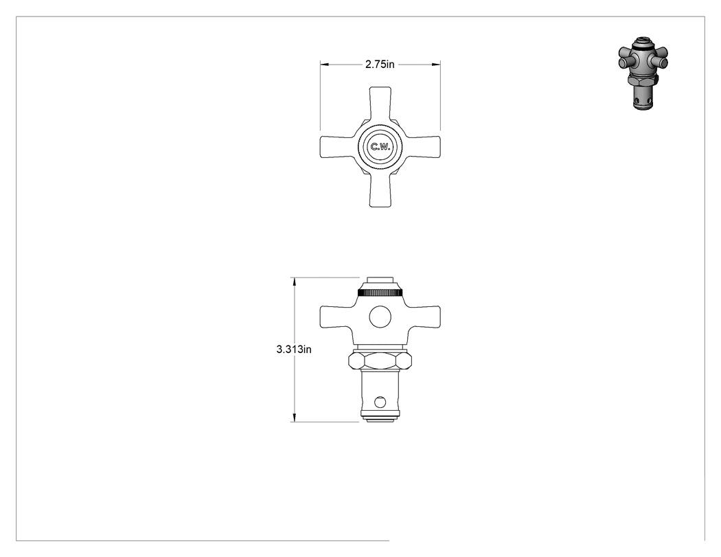 Teknik Çizim - Model 007900-40NS Sıcak/Soğuk Musluk Kartuşu