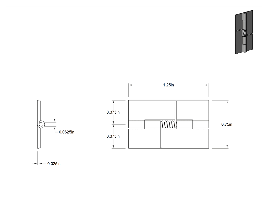 Teknik Çizim - Yaylı Menteşe, Kendinden Kapanan, Çelik, 1-1/4" x 3/8" Kapı Kanadı