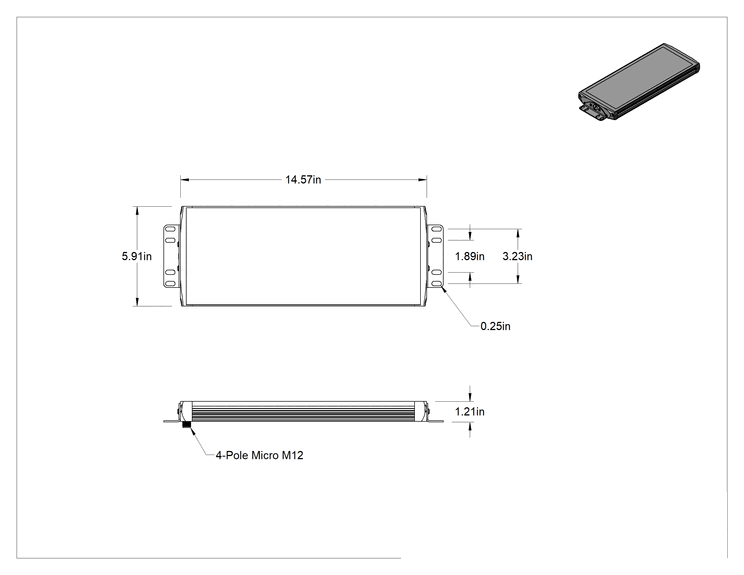 Teknik Çizim - Panel Makine Işığı, Arka Bağlantı, 14-5/8" Toplam Uzunluk, 6700 lümen