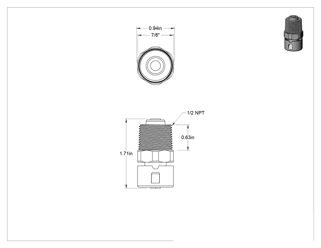 Teknik Çizim - Tehlikeli Ortam Elektrik Muhafazası Drenajı, 1/2 Boru Boyutu, 1-3/4" Yükseklik