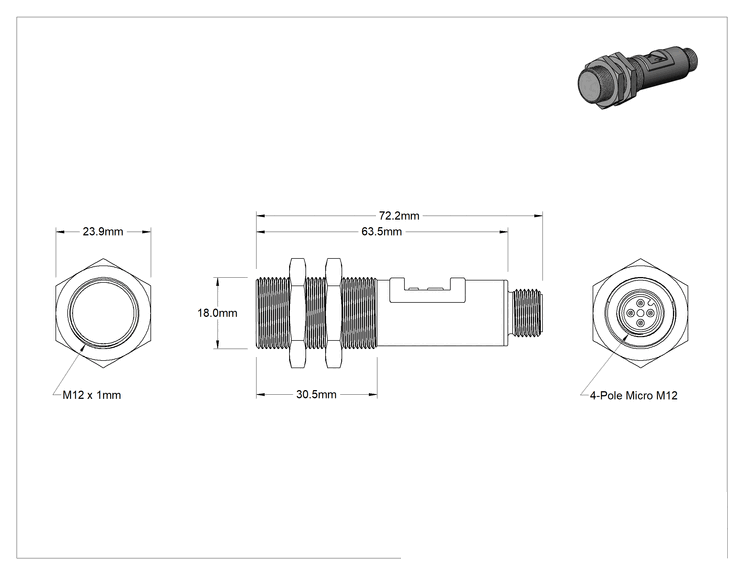 Teknik Çizim - Fotoelektrik Anahtar, A-Kodu Fişli, Doğrudan Algılama, 4" Maksimum Algılama, NPN