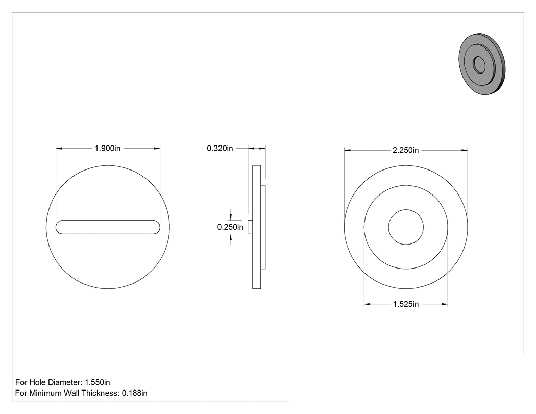 Teknik Çizim - Spin-Weld LDPE Tank Yaması, 2-1/4" Dış Çap