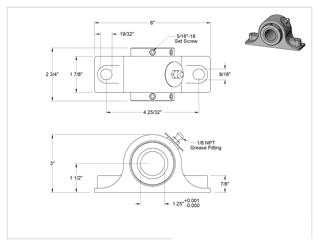 Teknik Çizim - Montajlı Sızdırmaz Konik Masuralı Rulman, 1-1/4" Mil Çapı için