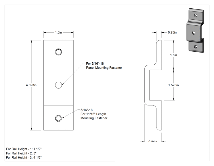 Teknik Çizim - T-Yivli Çerçeve, Masif Paneller için Vidalı Askı, 1.5" Yüksekliğinde Ray için