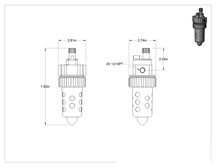 Teknik Çizim - Parker Modüler Basınçlı Hava Yağlayıcı, 06L Serisi, 1/2 NPT Dişi