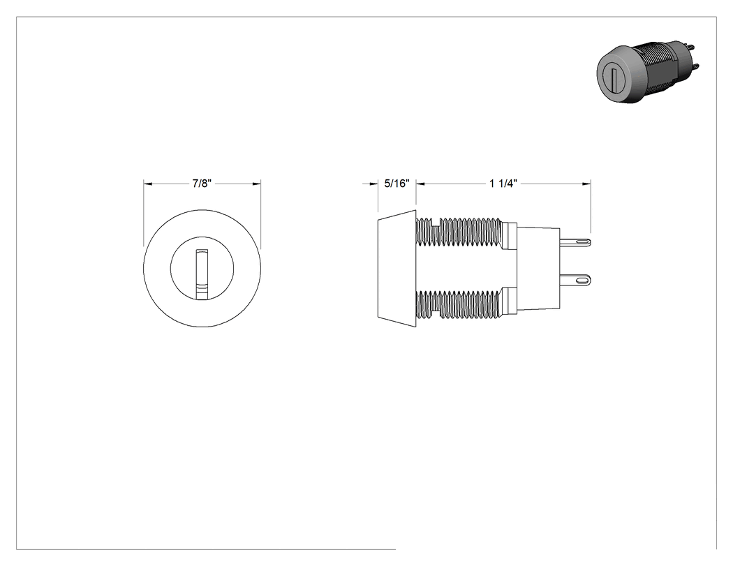 Teknik Çizim - Yıkanabilir 3/4" Panel Montajlı Anahtarları, Aynı Anahtarlı, Tırnaklı Terminalleri Olan, Kalıcı Konumlu