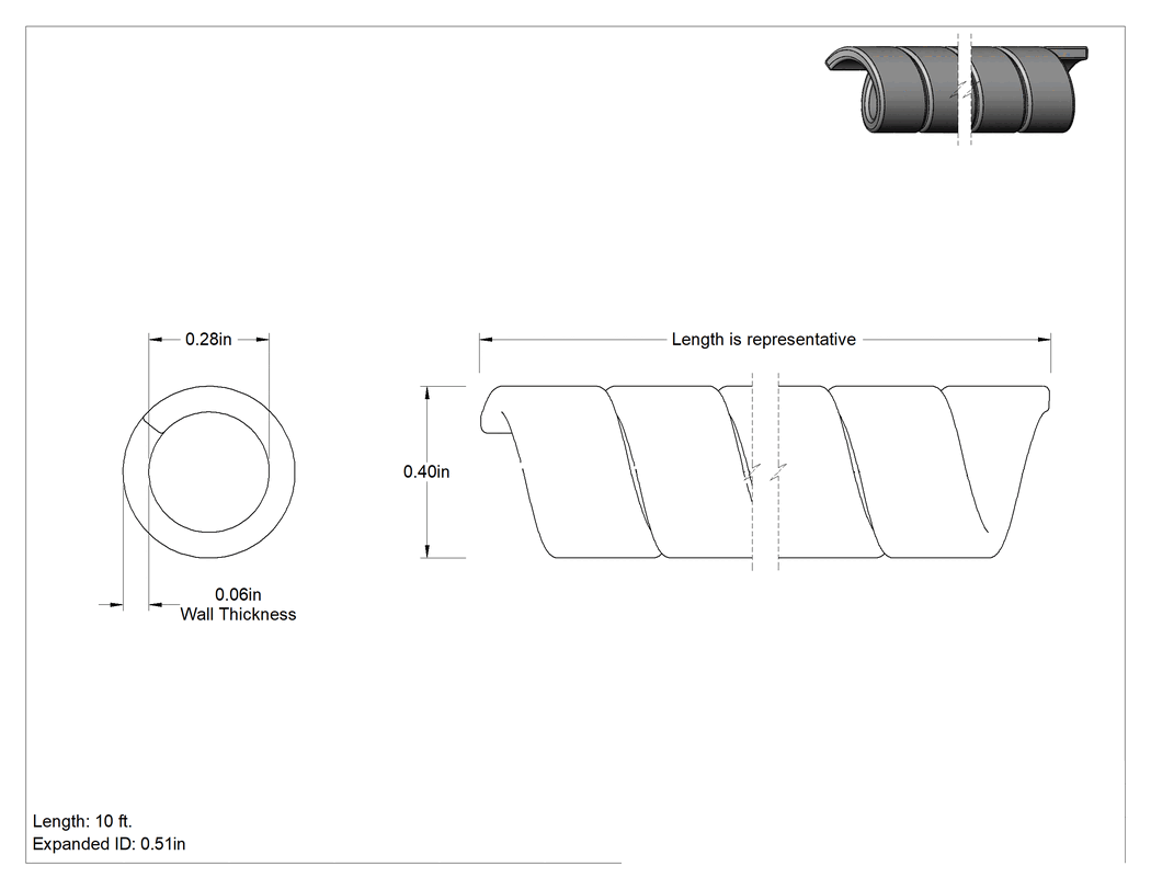 Teknik Çizim - Yüksek Mukavemetli Spiral Tel Kılıf, 1/4" İç Çap, 10 Fit Uzunluk