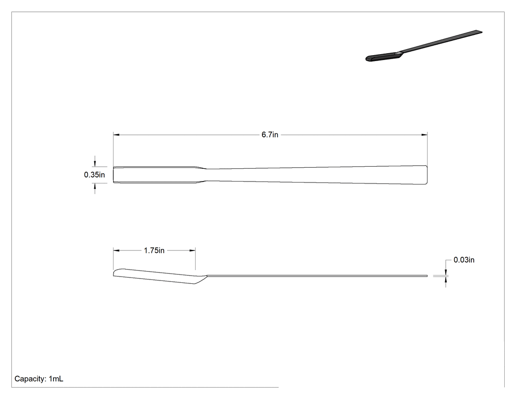 Teknik Çizim - Çukur Uçlu Paslanmaz Çelik Laboratuvar Kaşığı, 1 ml Kapasite, 6-1/2" Uzunluk
