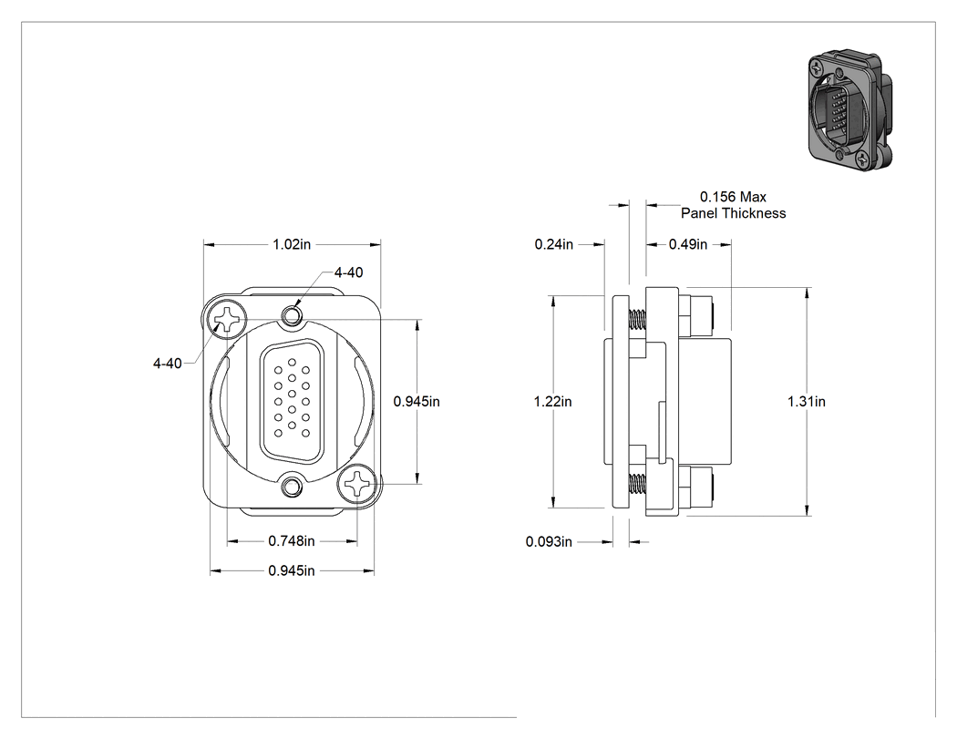 Teknik Çizim - Panele Monte D-Sub Adaptörü, HD15 Erkek x HD15 Erkek