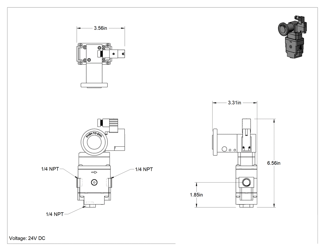 Teknik Çizim - Modüler Sıkıştırılmış Frls için Hava Tahliye Valfi, Yavaş Başlatma, SMC Avl2000 için, 24V DC, 1/4 NPT Dişi