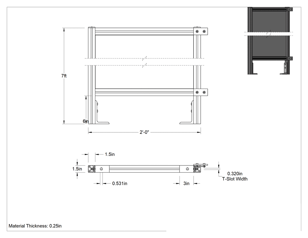 Teknik Çizim - 7 Fit Toplam Yükseklik x 2'0" Genişlik, T-Yivli Çerçeveleme Makinesi Koruyucusu için Katı Panel