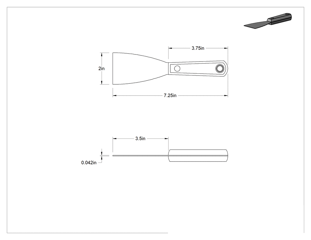 Teknik Çizim - Çelik Bıçaklı Macun Sürme Bıçağı, Düz Kenarlı 2" Genişlik x 3.5" Uzunluk x 0.042" Kalınlıkta Bıçak