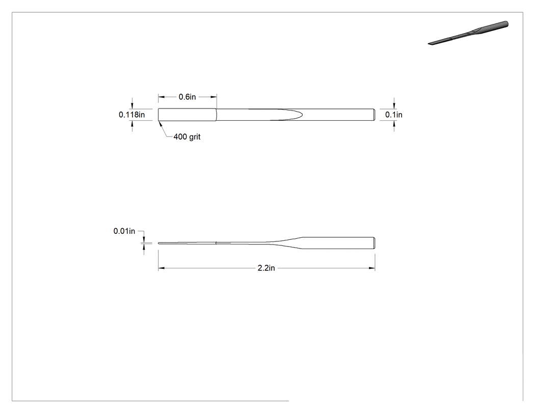 Teknik Çizim - Ultrasonik Parlatıcılar için Elmas Törpü, 2-1/4" Uzunluk, 1/8" Genişlik, Ekstra İnce Yüzey İşlemi (400 Kum)