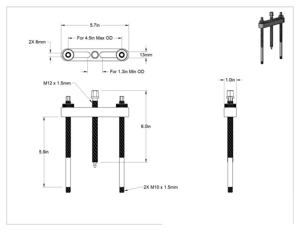 Teknik Çizim - Yüz Tutuşlu Çekici, 1-1/4" ila 4-1/2" Dış Çap için