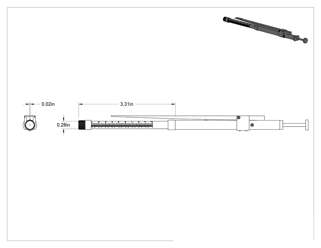 Teknik Çizim - Kolay Dağıtım Tetikli Cam Şırınga, 0.007 mm Kapasite