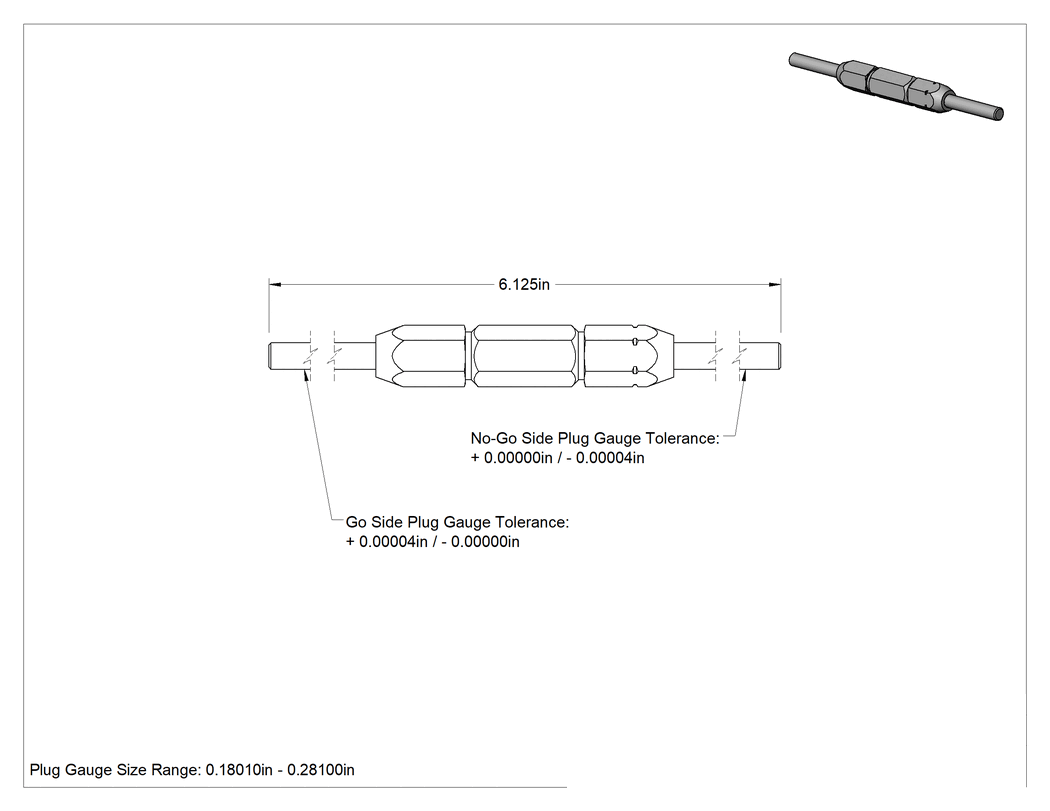 Teknik Çizim - Saplı Tıkaç Ölçer, Sınıf x 0.1801" ila 0.2810" arası boyutlar