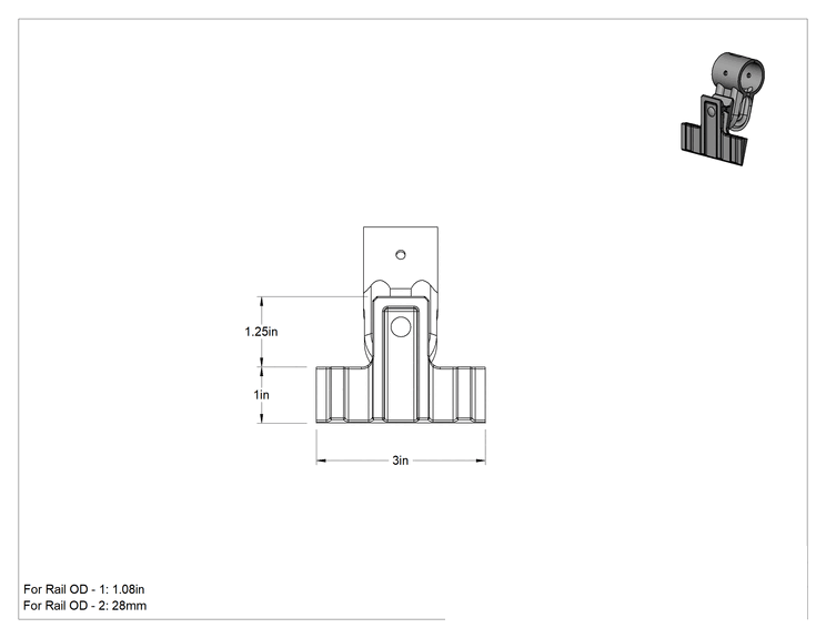 Teknik Çizim - 1.08 inç Dış Çaplı Kelepçeli Çerçeve Rayı için Klips