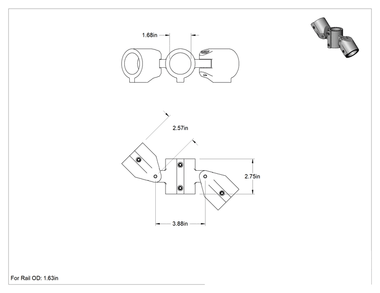 Teknik Çizim - Alüminyum Giydirme Bağlantı Parçası, 1-5/8" Ray Dış Çapı için Delikli Ayarlanabilir Açılı Çapraz Bağlantı Parçası
