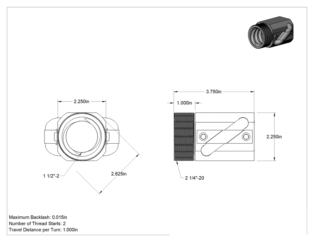 Teknik Çizim - Bilyalı Vidalar için 1-1/2"-2 Dış Dişli Hızlı Hareketli Somun
