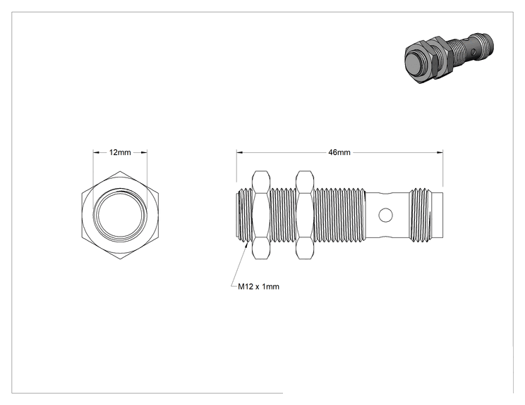 Teknik Çizim - DC Manyetik Nesne Yakınlık Anahtarı, 4 Kutuplu Mikro M12 Konektörlü, 1 Kapalı (NO), 12 mm Çap