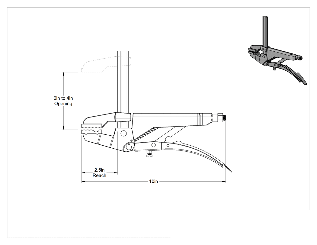 Teknik Çizim - Çubuk Tipi Kilitleme Pense Kelepçesi, 0" - 4" Açıklık
