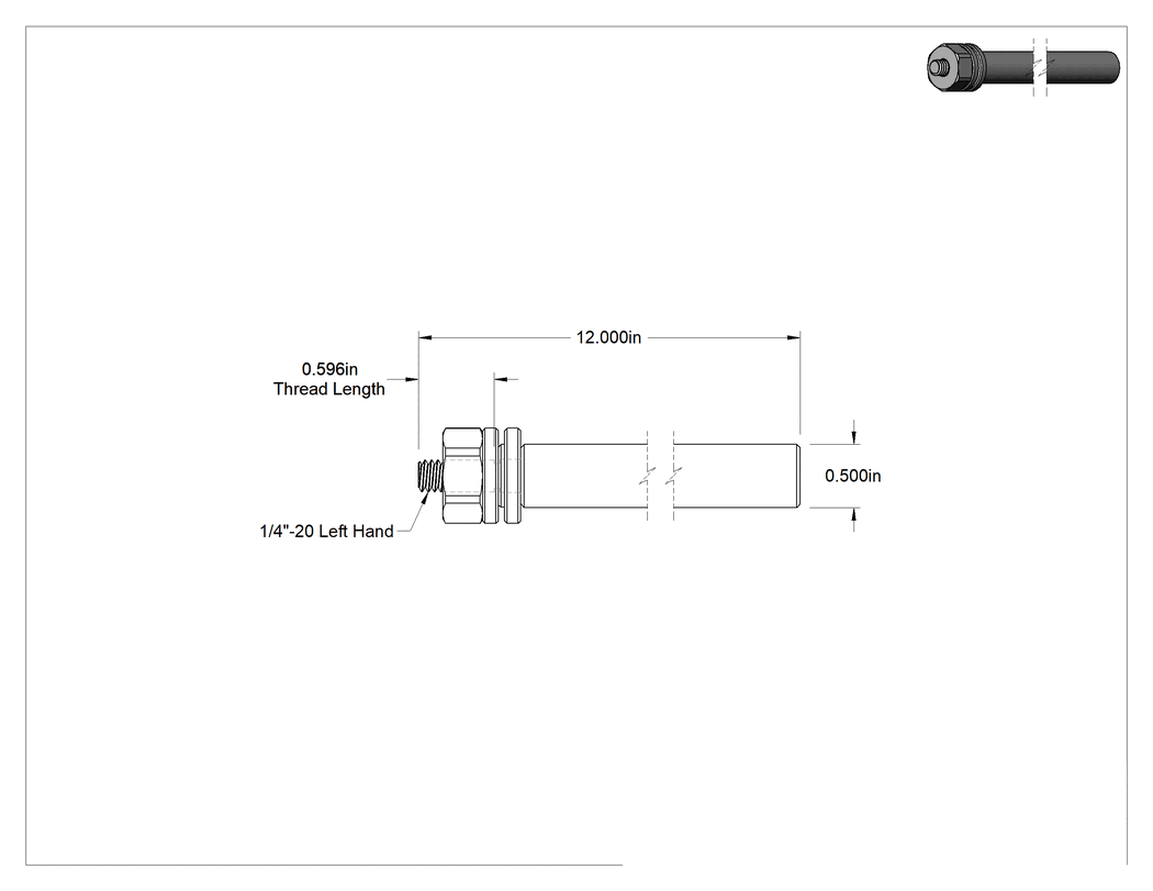 Teknik Çizim - Karıştırıcı Bıçağı için 1/2" Çapında, 12" Uzunluğunda Karıştırıcı Mili