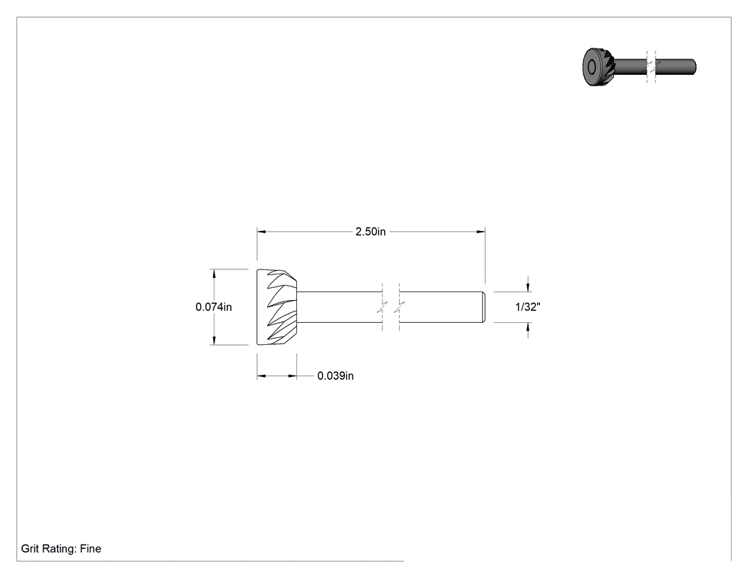 Teknik Çizim - Çapraz Delikler için CNC Montajlı Freze Ucu, Yarım Küre, 0.03" Şaft Çapı, 1/16" Çap x 1/32" Uzunluğunda Baş