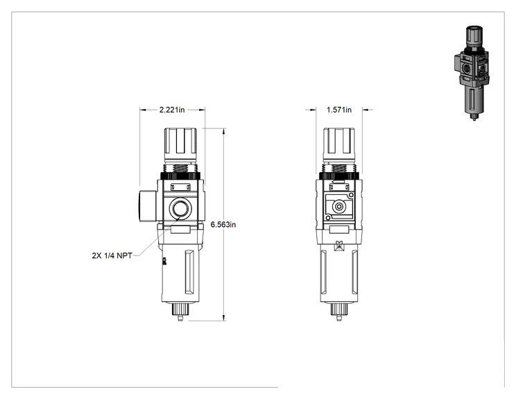 Teknik Çizim - Wilkerson B08 Hava Filtresi/Regülatörü, 1/4 NPT