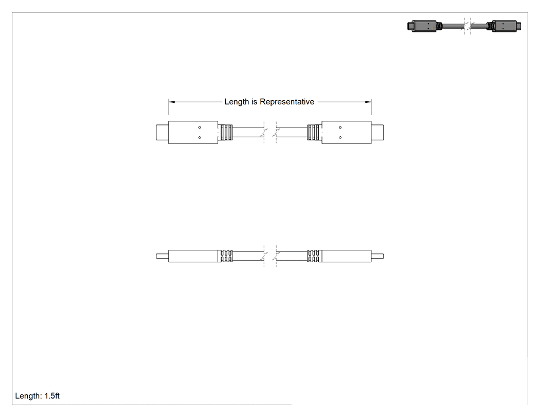 Teknik Çizim - USB Kablosu, USB Standart 3.1 Gen 2, C Fiş x C Fiş, 1-1/2 Fit Uzunluk