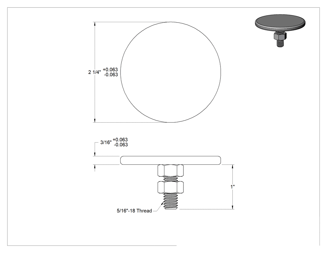 Teknik Çizim - Kapalı Seramik Mıknatıs, Dişli Saplamalı, Çinko Kaplı Çelik, 3/16" Kalınlık, 2-1/4" Dış Çap