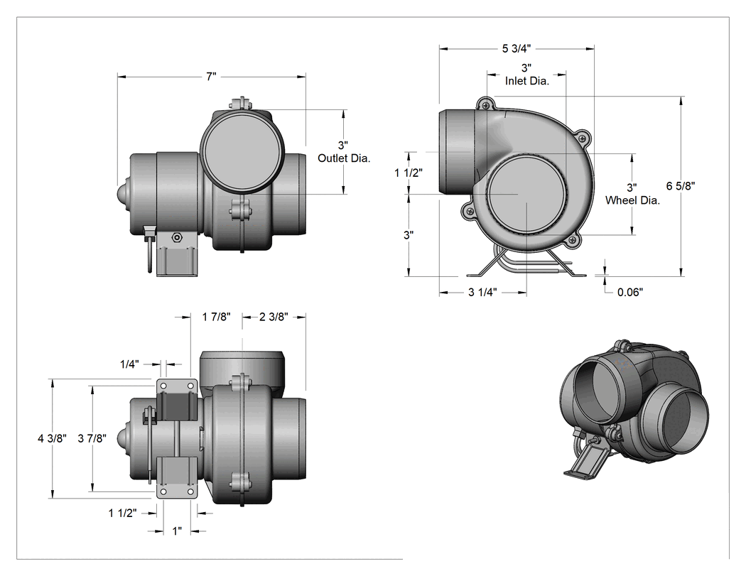 Teknik Çizim - DC Üfleyiciler, 105 CFM @ 0 inç Su