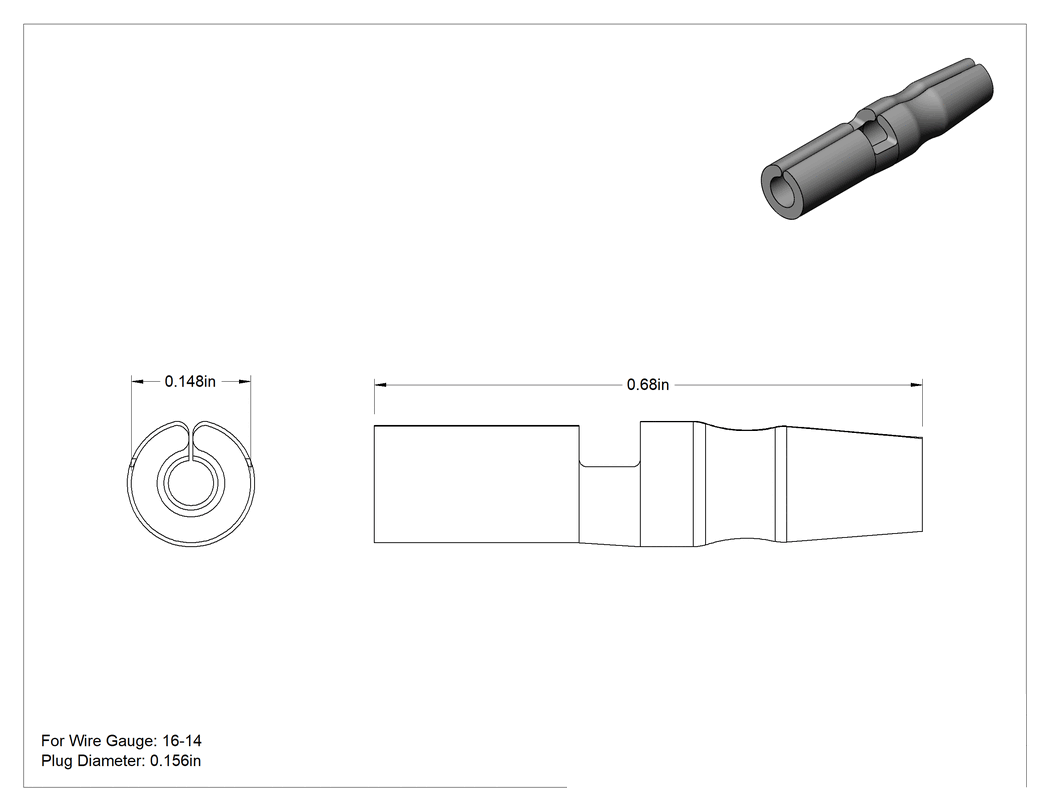 Teknik Çizim - Gömme Fiş Terminalleri, Yalıtımsız, Erkek, 16-14 AWG için, 0.156" Tapa Çapı