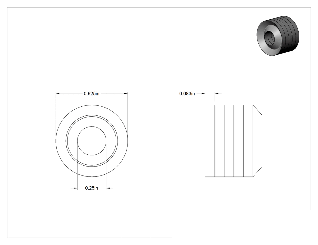 Teknik Çizim - 1/4" İç Çap x 5/8" Dış Çap PTFE için V-Halka İstiflenebilir V-Halka Sızdırmazlık Contası
