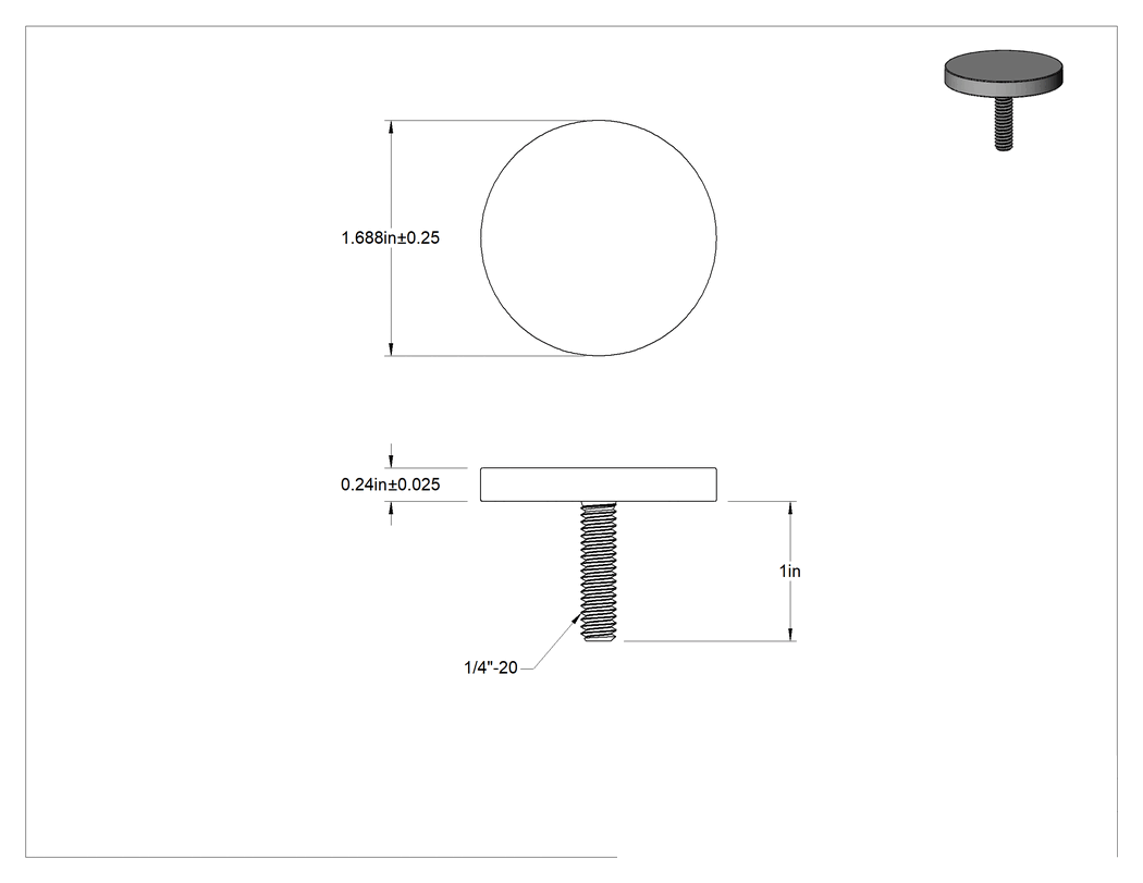 Teknik Çizim - Yüzeyi Çizmeyen Kapalı Neodim Mıknatıs, Dişli Saplamalı, Disk, Nikel Kaplı Çelik Kasa, 0.24" Kalınlık