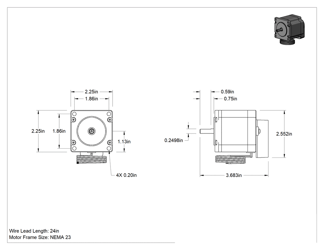 Teknik Çizim - Step Motor, Enkoderli, NEMA 23, 181 in.-oz. Maksimum Tutma Torku