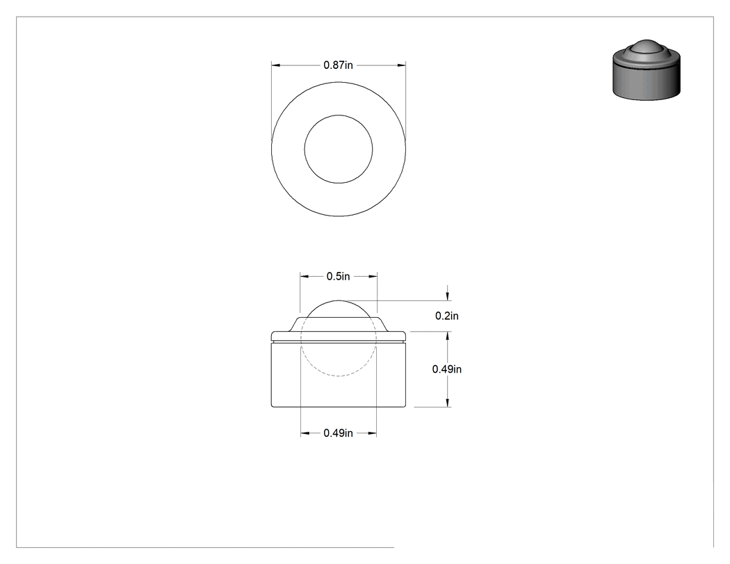Teknik Çizim - Presle Takma Bilyalı Aktarıcı, Paslanmaz Çelik Muhafaza, 1/2" Çaplı Paslanmaz Çelik Bilye, 100 lbs. Kapasite