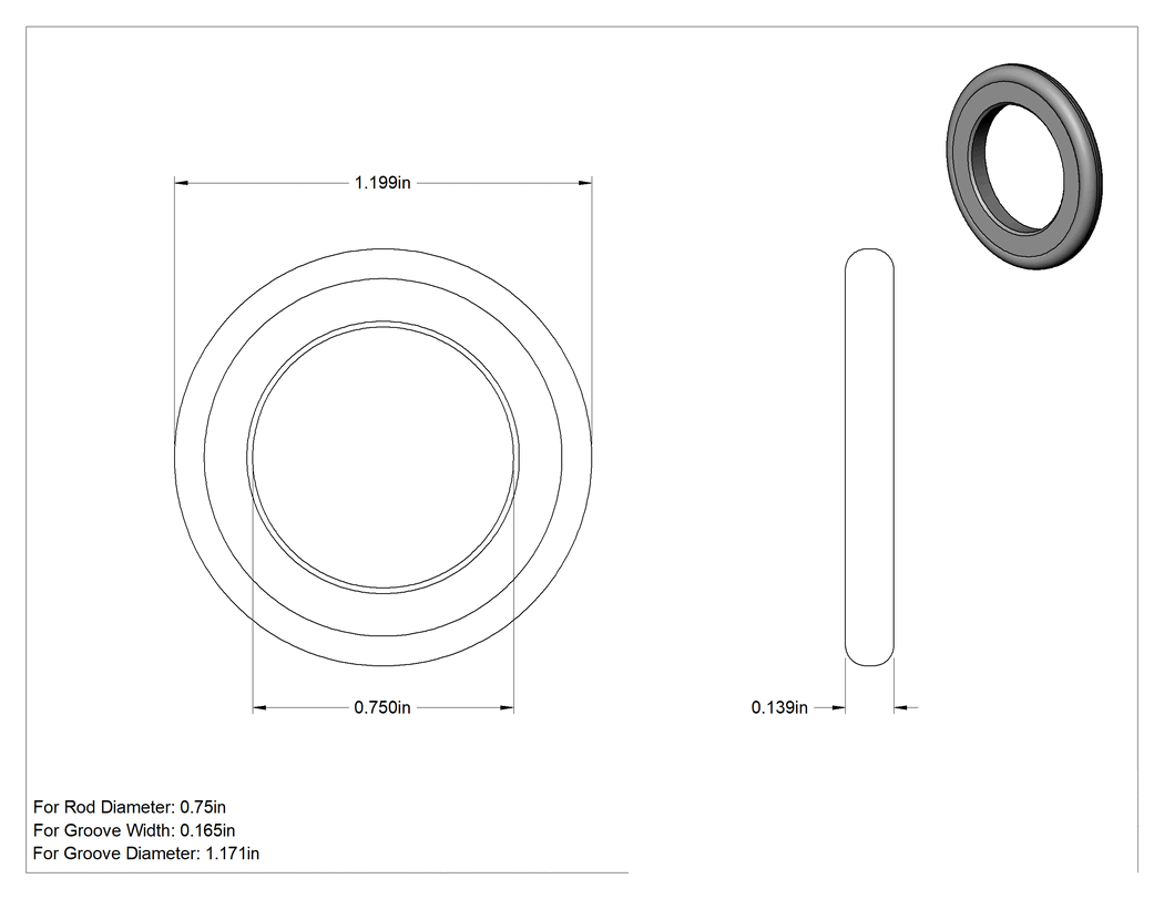 Teknik Çizim - Yüksek Hızlı Çubuk Contası, 3/4" Çubuk Çapı için