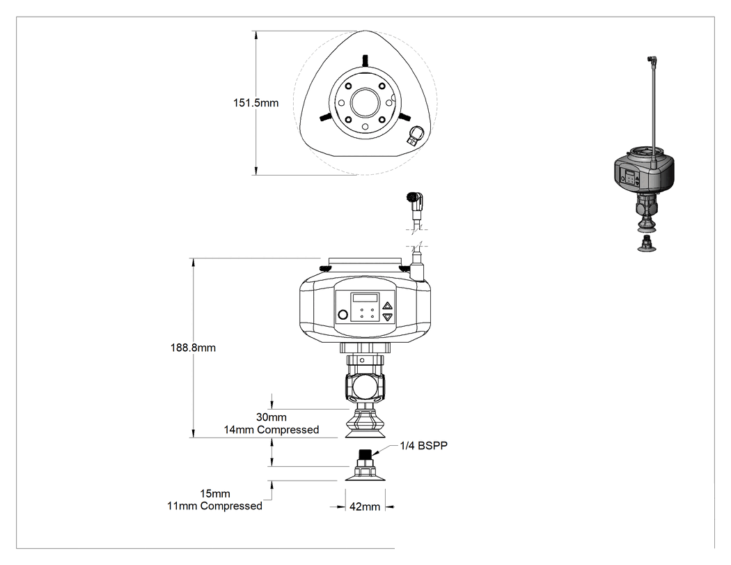 Teknik Çizim - Robot Uyumlu Elektrikli Vakum Kaldırıcılar, LED Ekranlı Standart, FANUC CRX Kollar için, Elektrikli