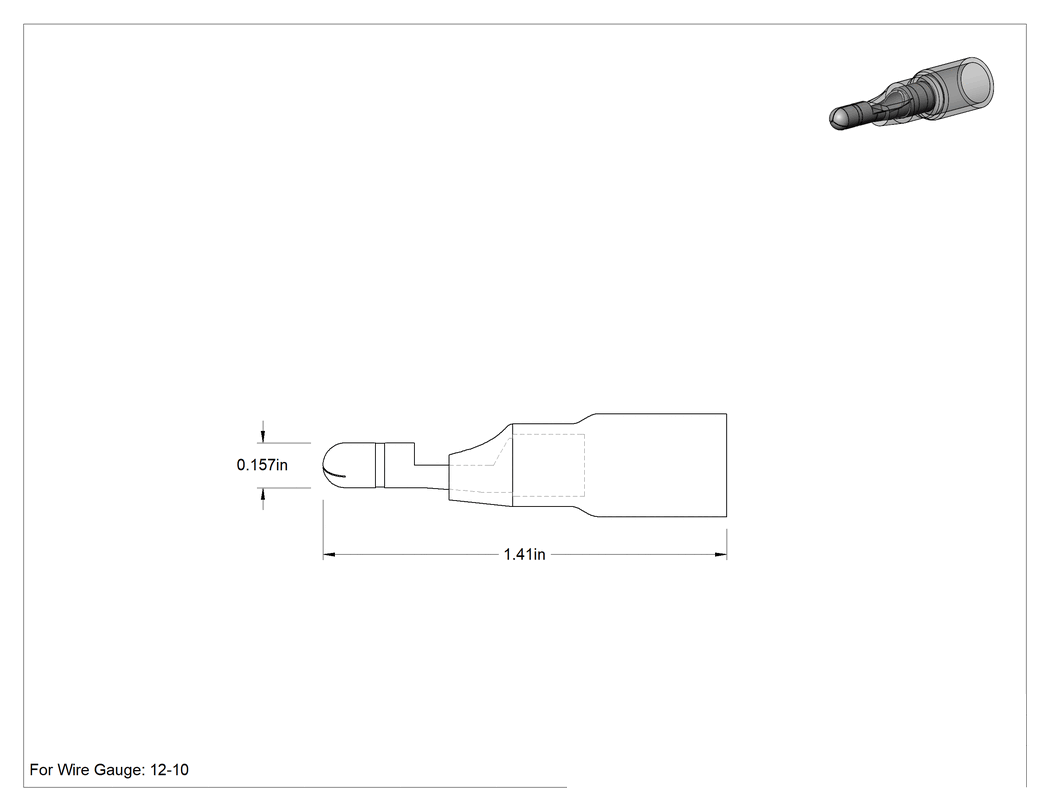 Teknik Çizim - Isıyla Daralan Çıtçıtlı Fiş Terminalleri, Erkek, 12-10 AWG, 0.157" Tapa Çapı