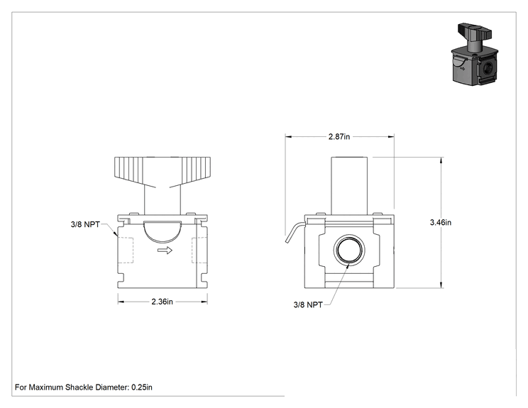 Teknik Çizim - Basınçlı Hava Frls için Güvenlik Kilitleme Vanası, Parker Modüler Serisi P32 için, 3/8 NPT Dişi