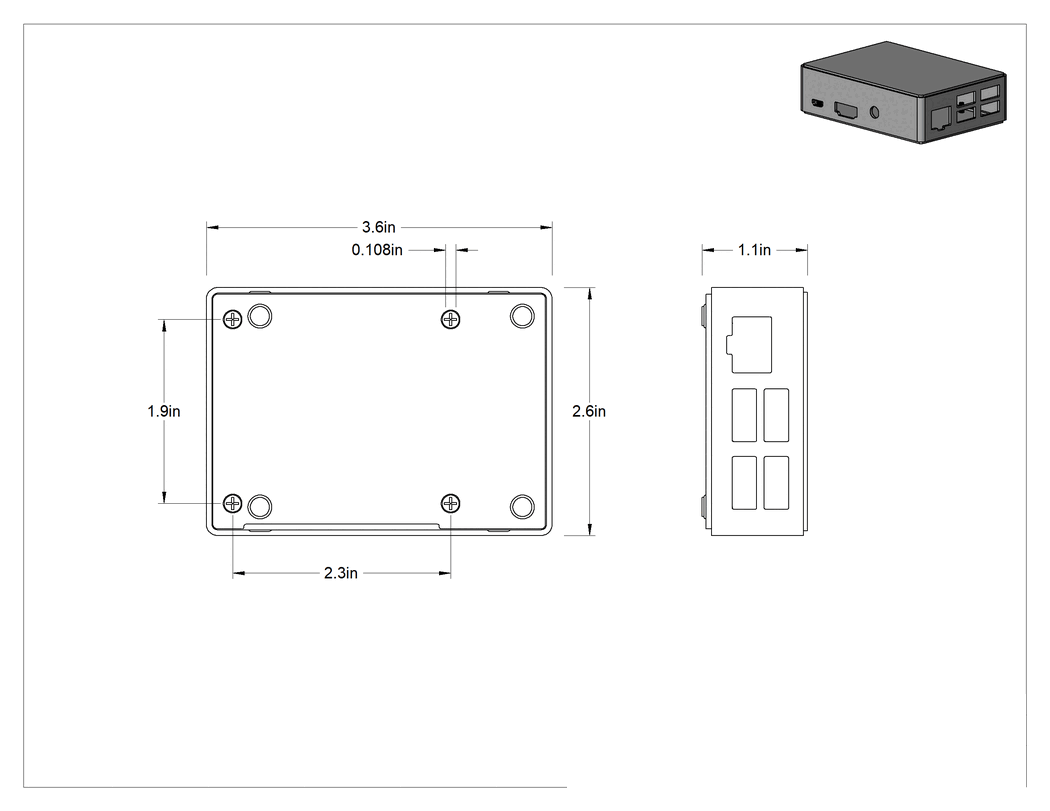 Teknik Çizim - Raspberry Pi Tek Kartlı Bilgisayar Muhafazası, 3 Serisi için, Bağımsız